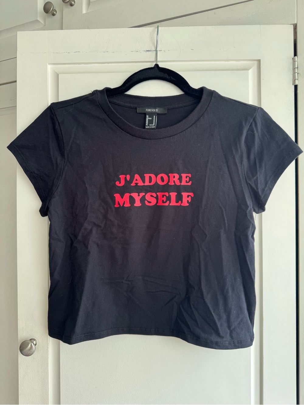 Forever 21 Black Tee with Red "J'ADORE MYSELF" Graphic